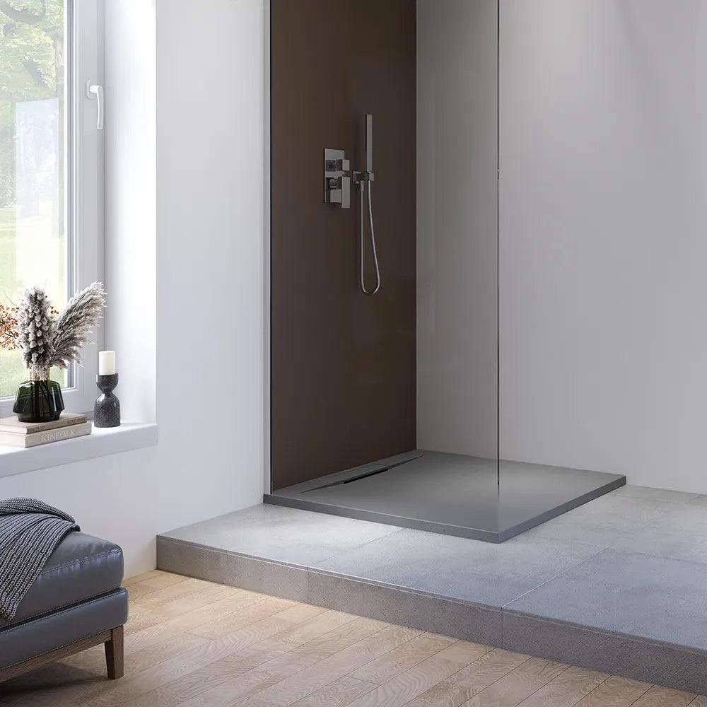 Piatto doccia 80x80 cm in marmoresina grigio effetto pietra | Paros
