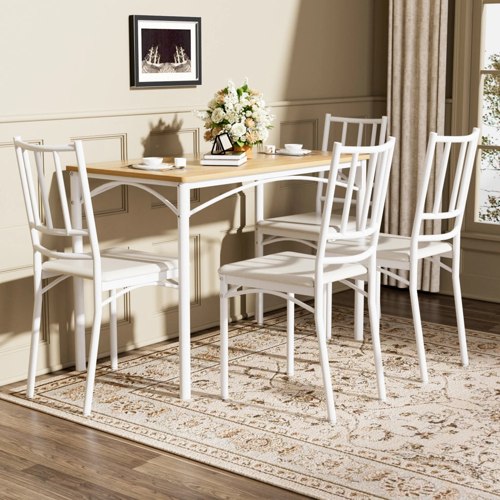Tavolo da pranzo per 4 persone con 4 sedie, stile industriale, per cucina e soggiorno, in truciolato e acciaio, naturale