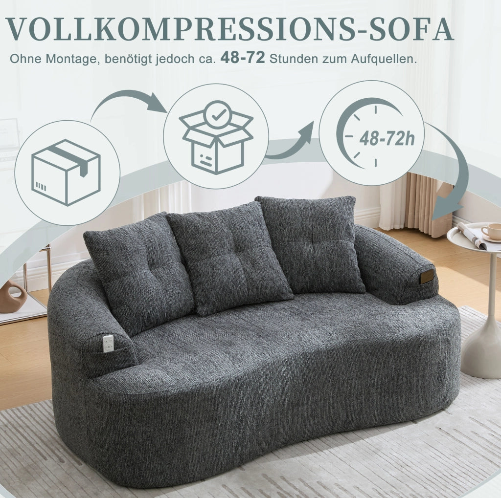 Divano 2 posti in chenille grigio con molle insacchettate