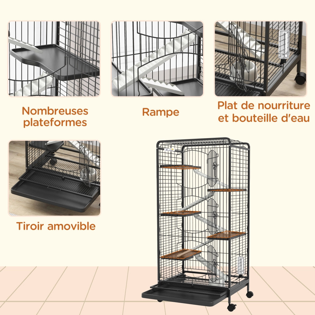 Gabbia per Piccoli Animali con Ruote ¨C zephmum ¨C Grigio 5 Ramp 5 Piattaforme
