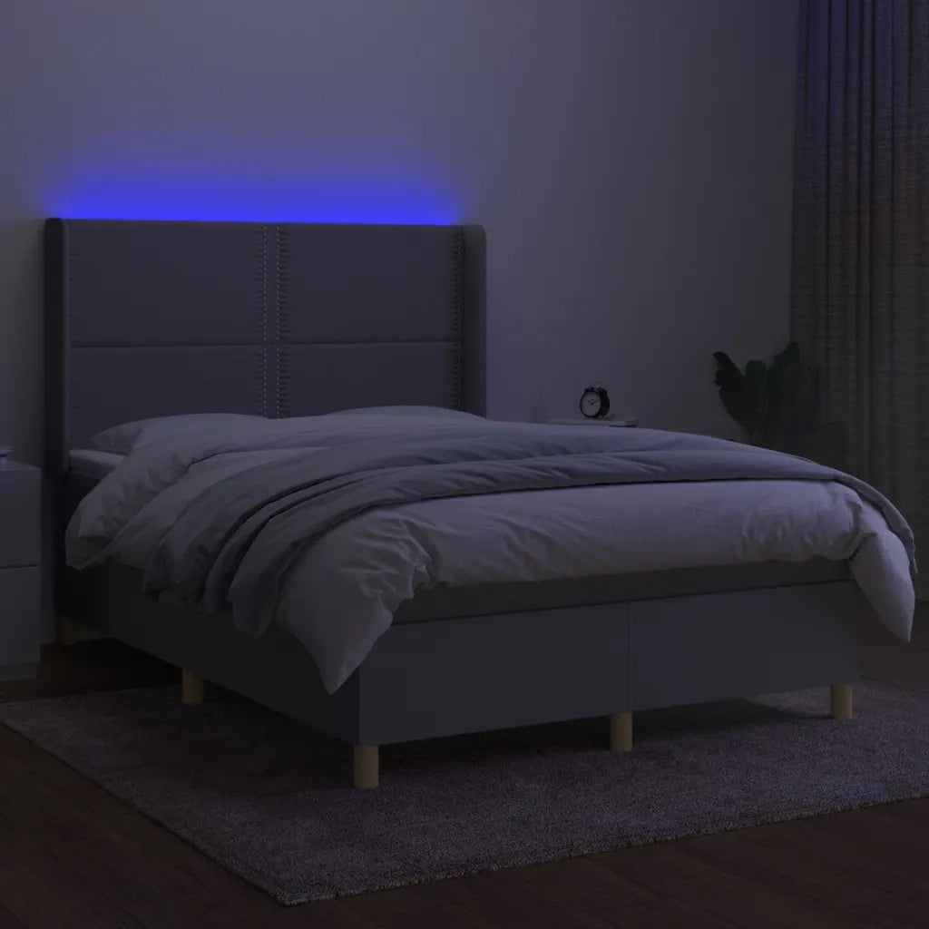 Letto a Molle Materasso e LED Grigio Chiaro 140x200 cm Tessuto 3138797