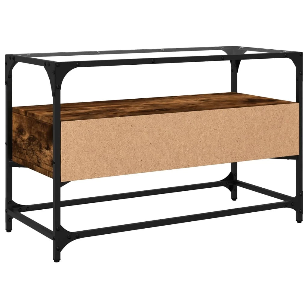 Mobile TV multimediale mensola per TV credenza per TV sala da pranzo soggiorno camera da letto con piano in vetro rovere affumicato legno marrone ingegnerizzato 02_0026418