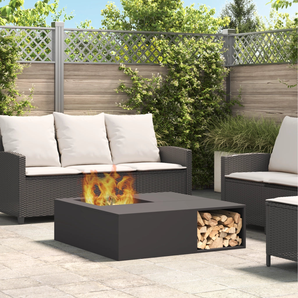 Braciere con Stoccaggio per Tronchi Nero 100x100x30 cm Acciaio