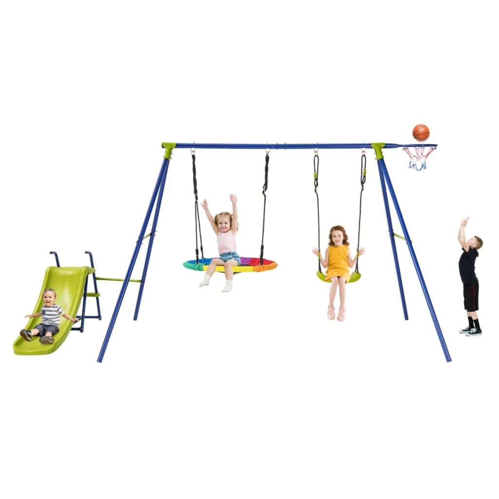 Set di altalene con scivolo canestro basket altalena a nido e altalena con sedile, Giochi con altalene regolabili-Altalene e dondoli