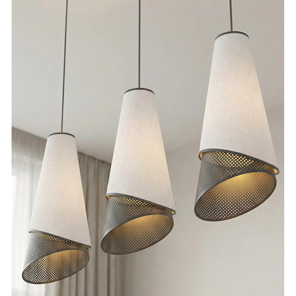 Lampada a sospensione MODA in acciaio e tessuto grigio