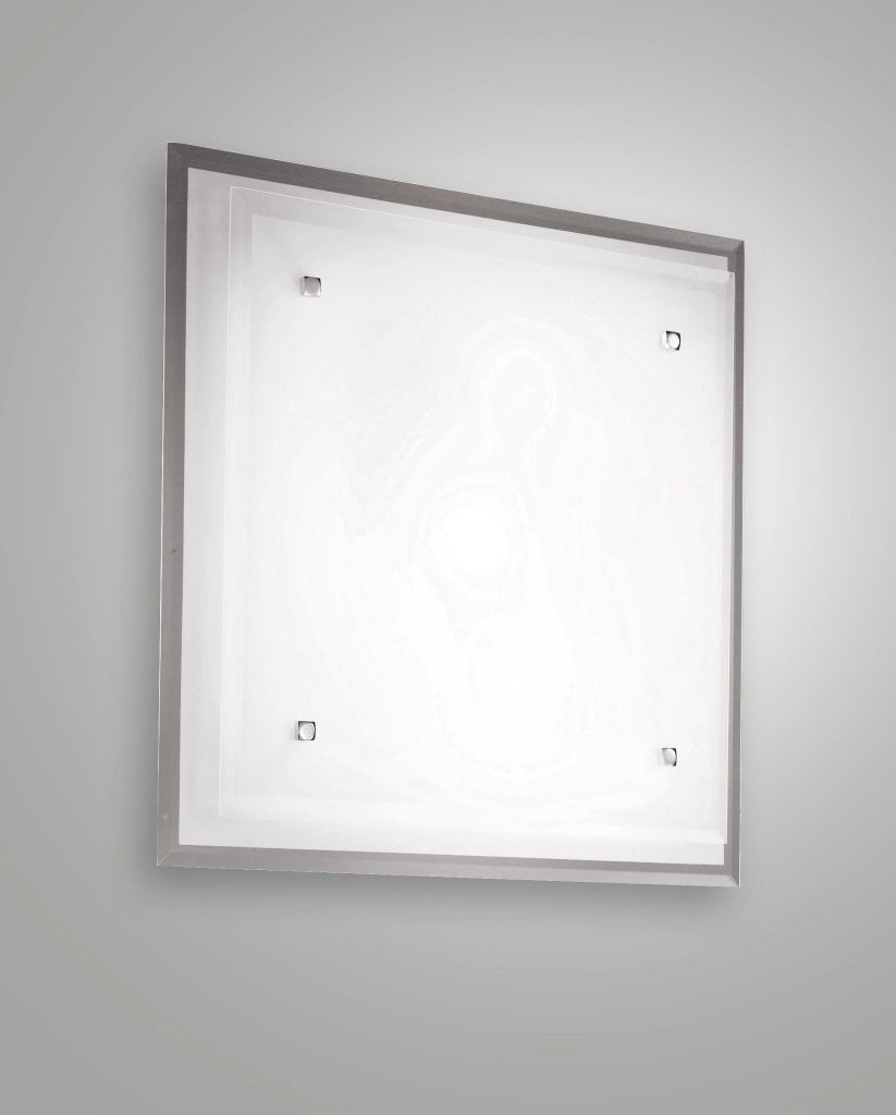 Maggie Plafoniera quadrata in metallo e vetro bianco per illuminazione d'interni, compatibile Smart Luce, attacco E27 2x 60W, 400x400x90mm