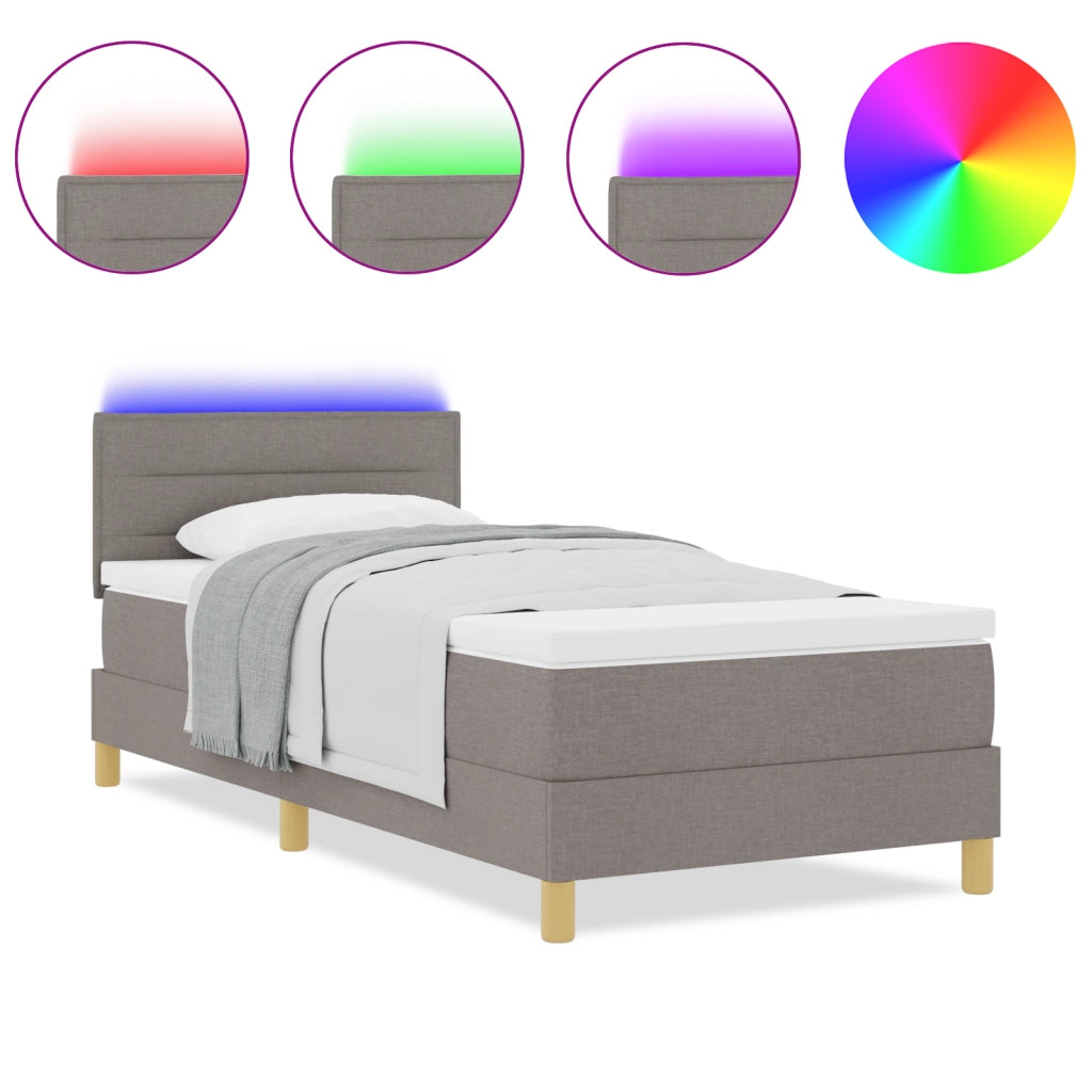 Letto con Rete a Molle con Materasso & LED Tortora 90x200 cm Tessuto