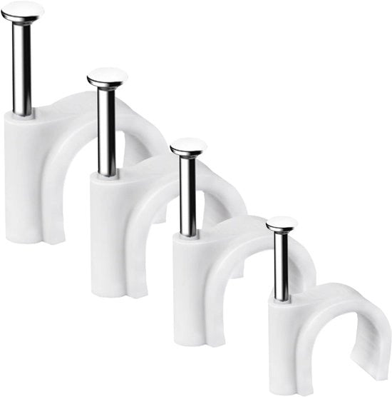 Cable clips - forklé con punta robusta per gestione dei cavi - 400 pezzi - bianco - rotondi
