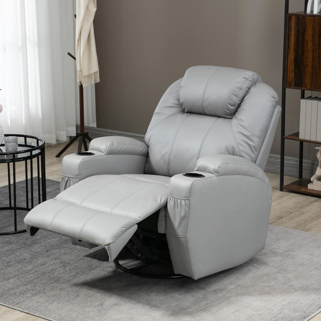Poltrona Massaggiante e Reclinabile con Poggiapiedi e Telecomando. in Pelle PU. 89x99x106 cm. Grigio
