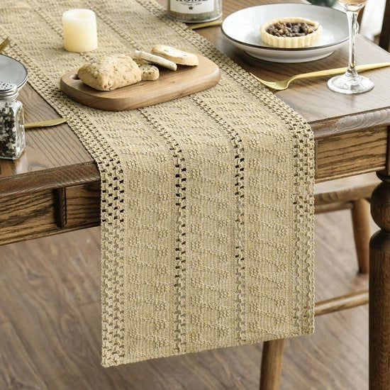 Tavolo da Cucina in Lino Bruniccio 30x243 cm per Decorazione Rustica