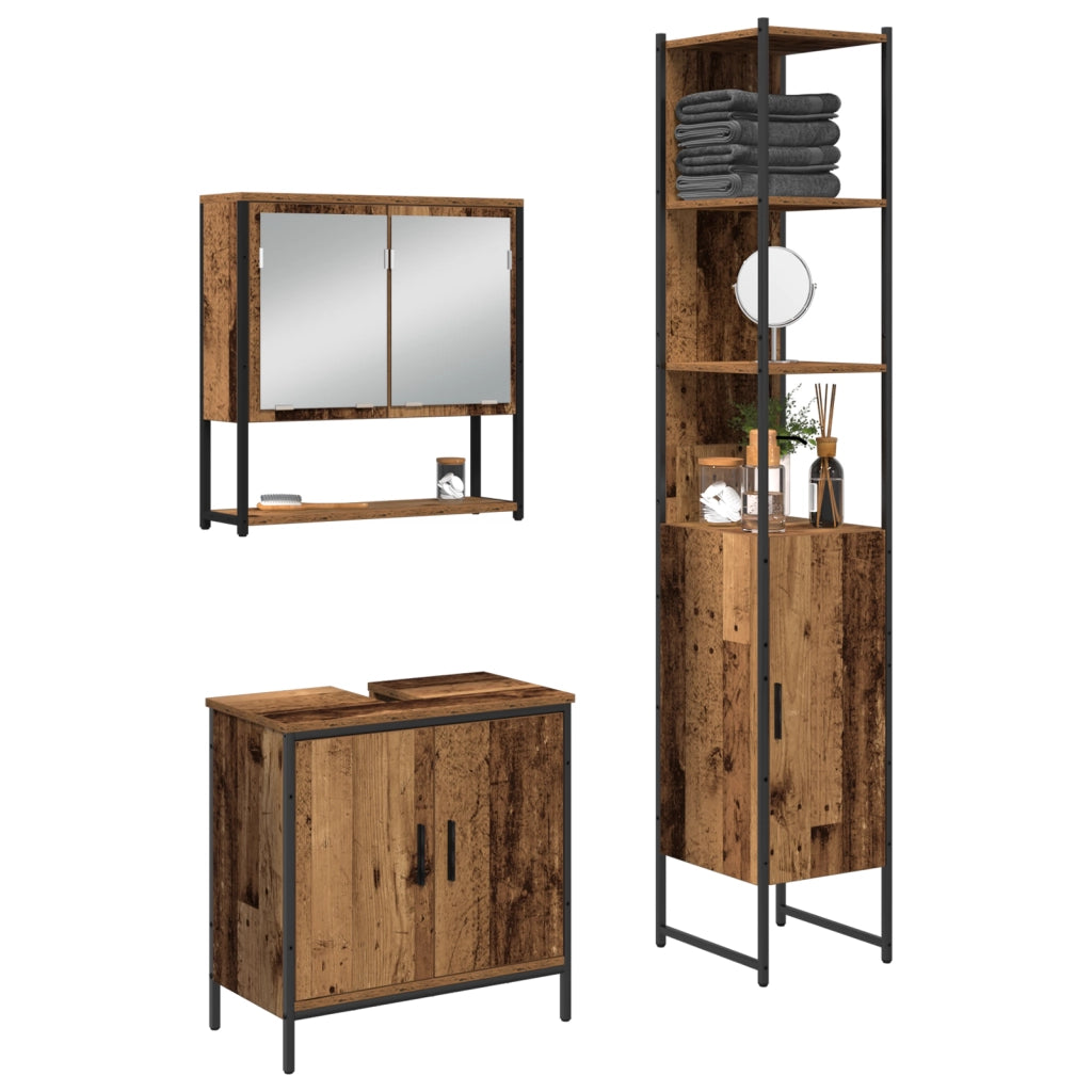 Set di mobili per bagno a 3 pezzi in legno vecchio