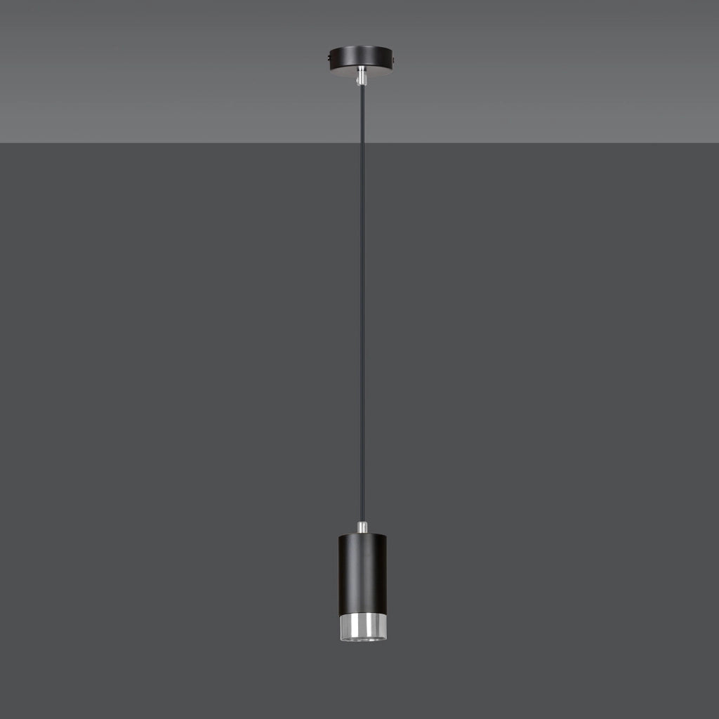 Sospensione Moderna 1 Luce Ivar A Cilindro In Acciaio Nero E Cromo