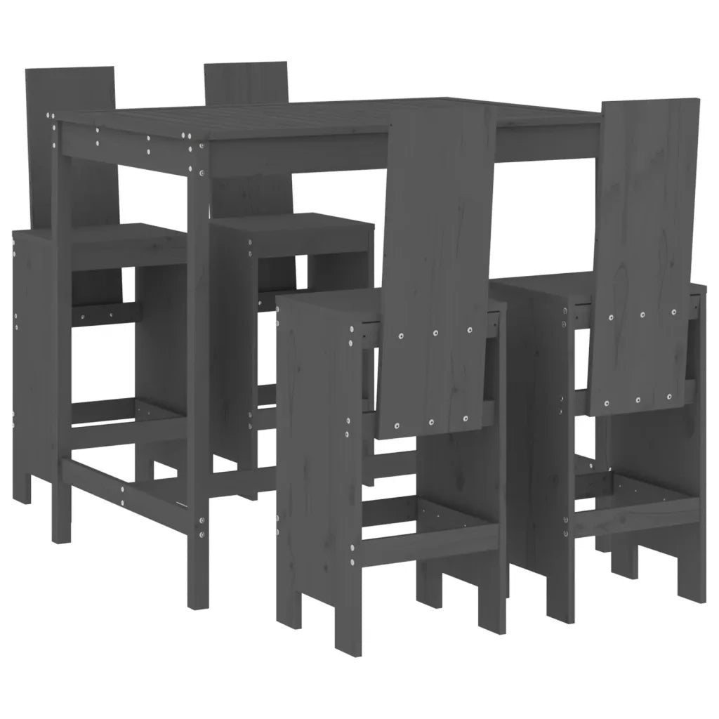 Set Bar da Giardino 5 pz Grigio in Legno Massello di Pinocod mxl 131566