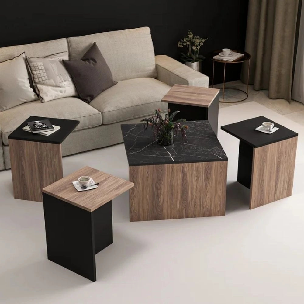 Set tavolini 60x60xh.42 cm Owentav nero/noce