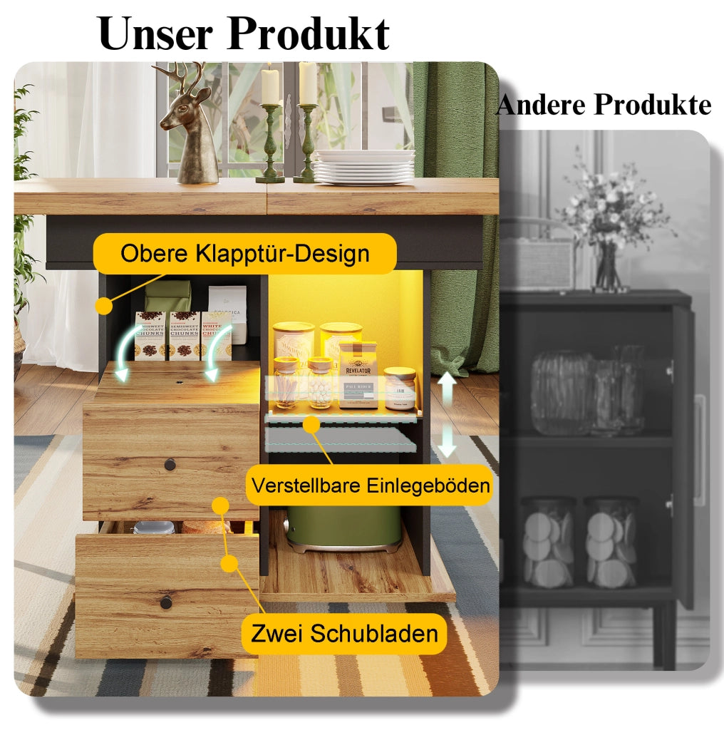 Tavolo da pranzo allungabile con LED, USB e vano contenitore 110-140x80 cm