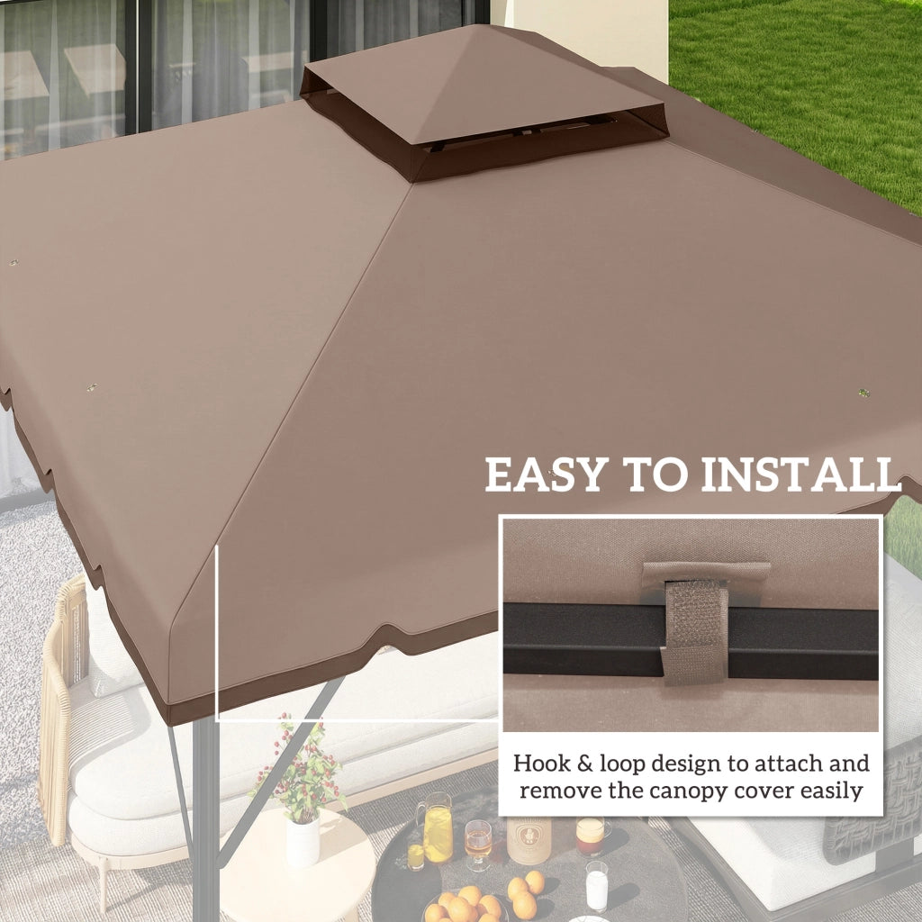 Copertura per Gazebo 3x3 m a 2 Livelli con 8 Fori di Drenaggio, in Poliestere Cachi e Marrone