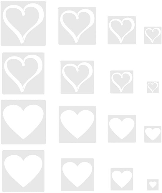 Kit di stencil a forma di cuore 16 pezzi - Stencil per stencil per pittori - Stencil per muro - Stencil riciclabile - Materiale PET a forma di cuore - Materiale ecologico - Kit di stencil