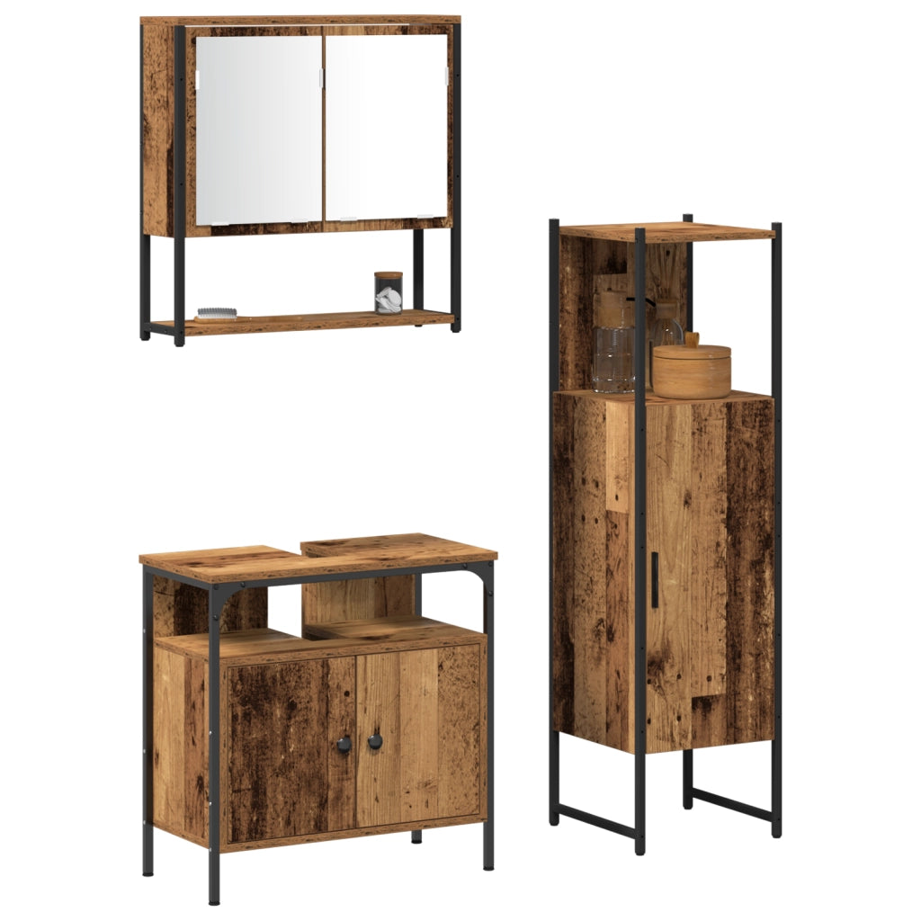 Set di Mobili da Bagno 3 Pezzi Legno Antico