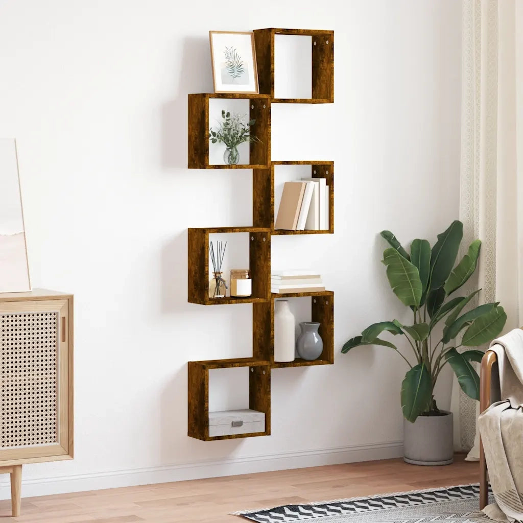6 pz Mensole | Ripiano | Scaffale a Cubo Rovere Fumo 30x15x30 cm