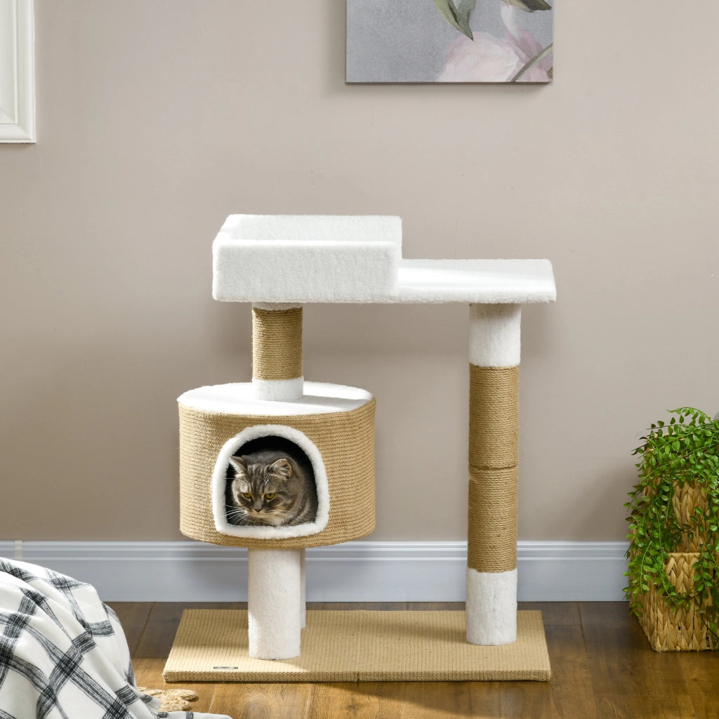 Tiragraffi per Gatti con Cuccia ¨C Xylo ¨C 70x49x79 cm, Naturale e Bianco