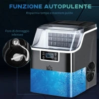 Macchina per Ghiaccio 20kg in 24 Ore, 24 Cubetti in 14-18 Minuti e Sistema Autopulente, Nero