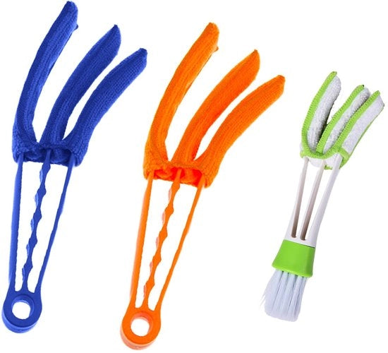Set di Pulizia Multifunzionale - 3 pezzi - Setto di Spazzole per Infissi/Radiatori - Spazzola Piccola per Climatizzazione - Sacchetto di Microfibra - Assorbimento d'Acqua Elevato - Spazzola di Pulizia