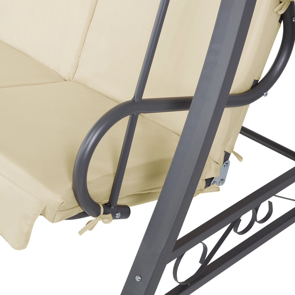 Altalena da patio Tessuto Beige Struttura In Acciaio dondolo 3 Posti