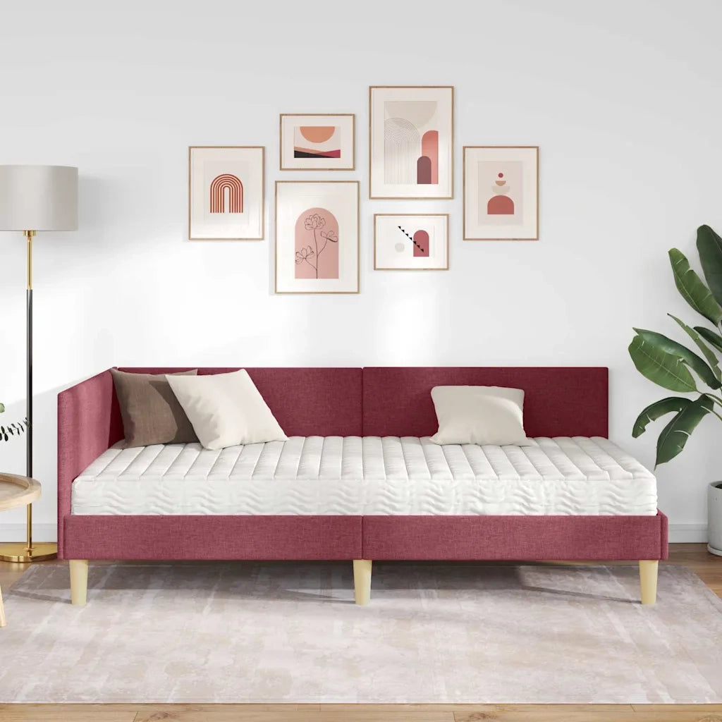 Struttura Letto Angolare con Materasso 2 pcs Grigio Tessuto