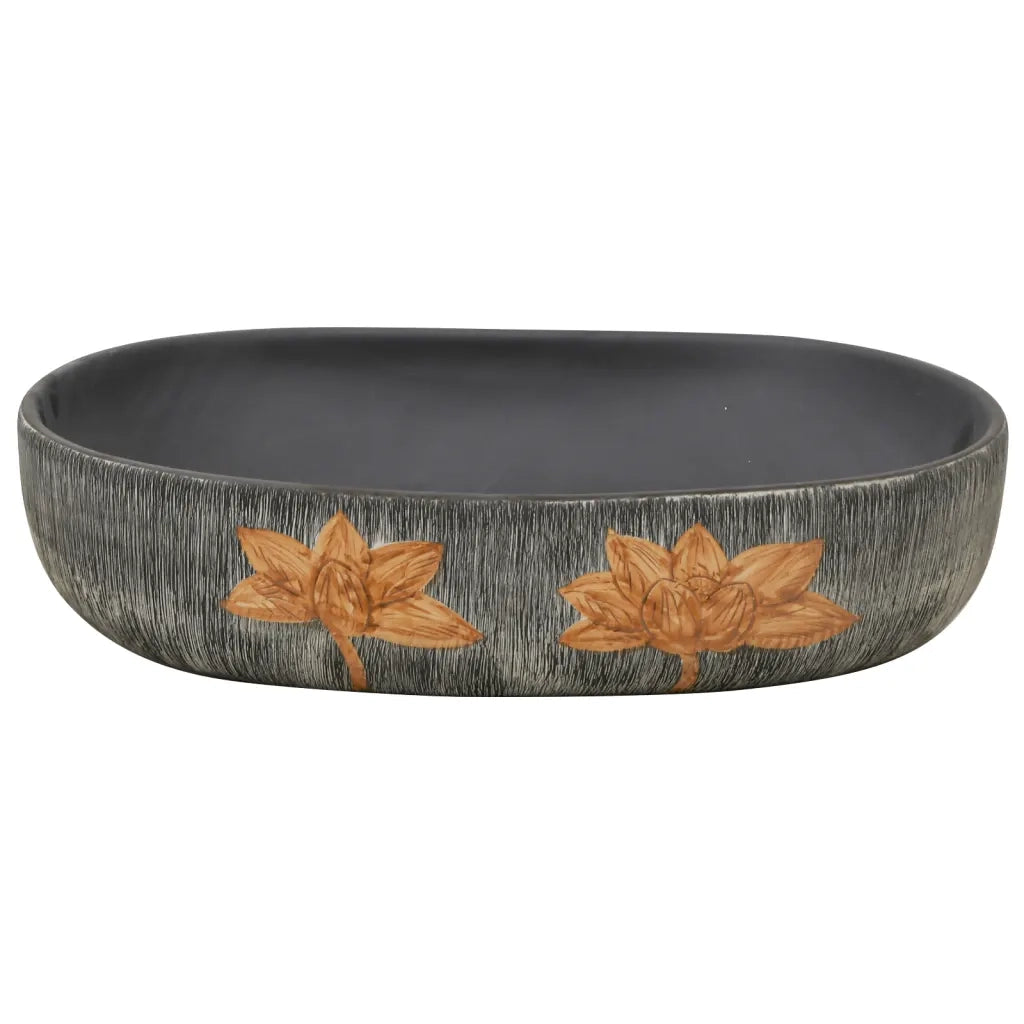 Lavabo da Appoggio Grigio e Nero Ovale 59x40x14 cm Ceramica 155107