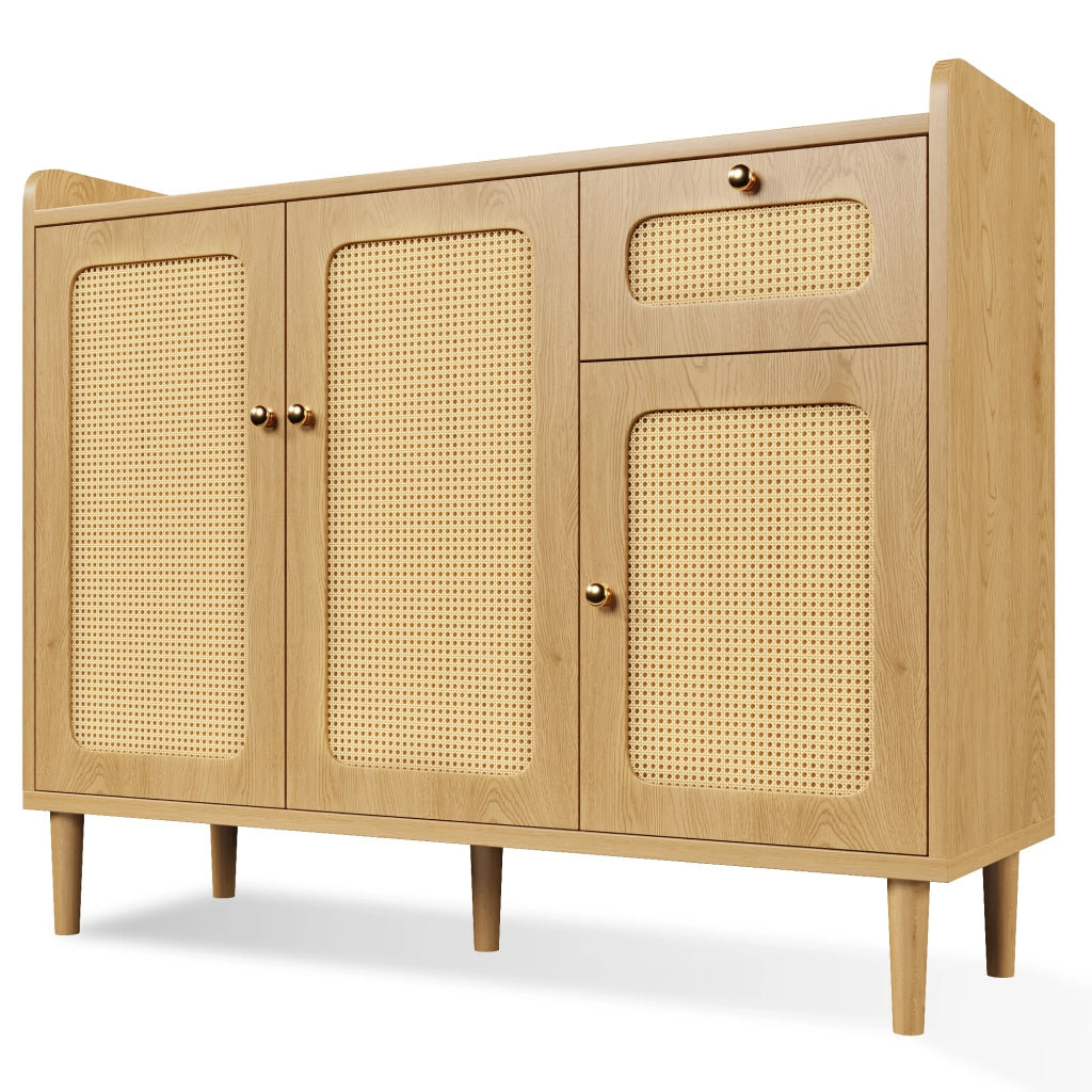 Credenza con 3 ante; 1 cassetto e ripiani regolabili; per soggiorno; in MDF; 120x40x91 cm; rovere