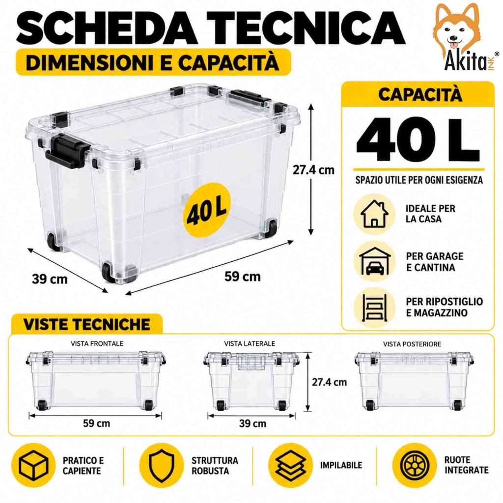 Akitaink Box 40L Magic 4UP Ruote Trasparente