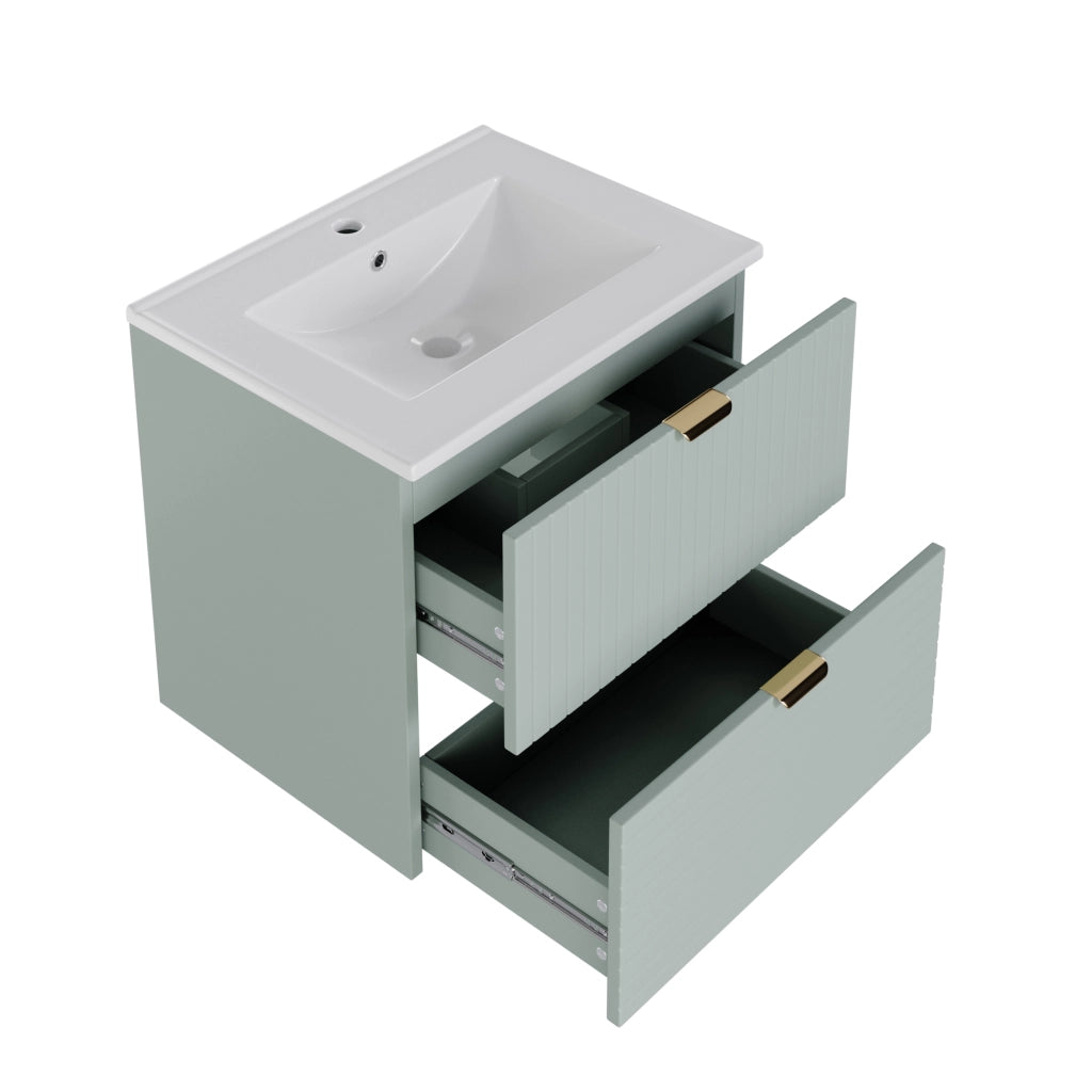 Sottolavabo Sospeso con Lavabo Integrato ¨C MINIMAL ¨C 2 Cassetti, Verde Menta, 61x46x57