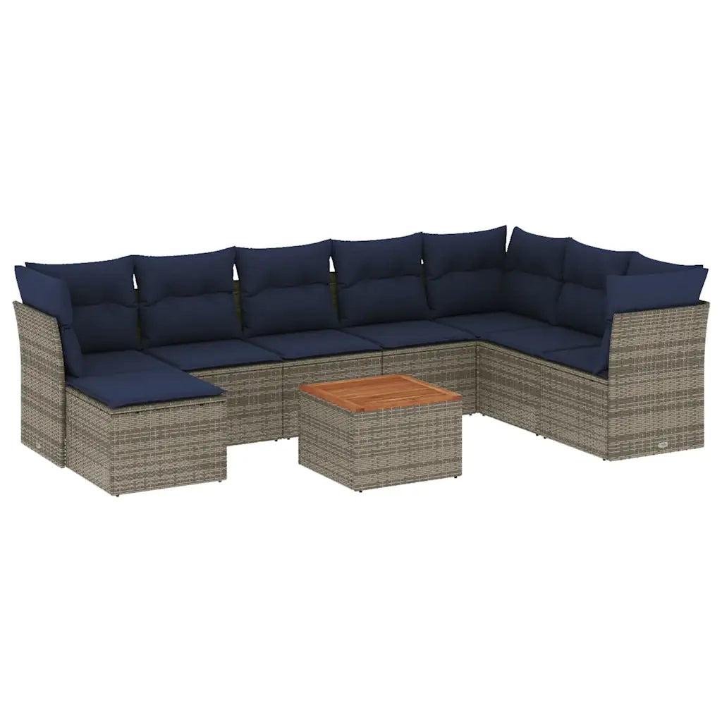Set Divani da Giardino 9 pz con Cuscini Grigio in Polyrattan 3256117