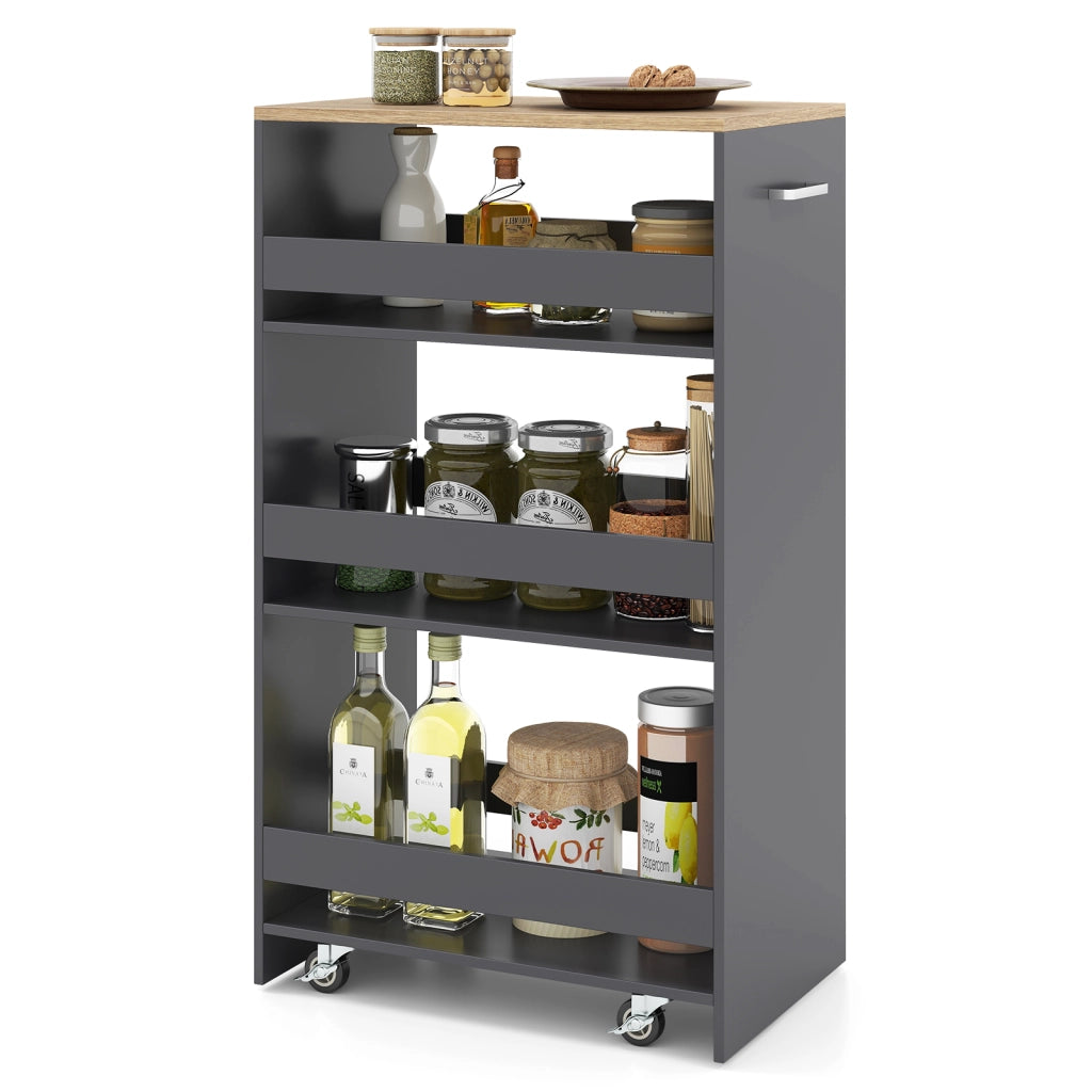 Carrello portaoggetti da cucina con maniglia ruote, Scaffale mobile salvaspazio con scaffali stretti 47,5 x 30 x 80,5 cm Grigio