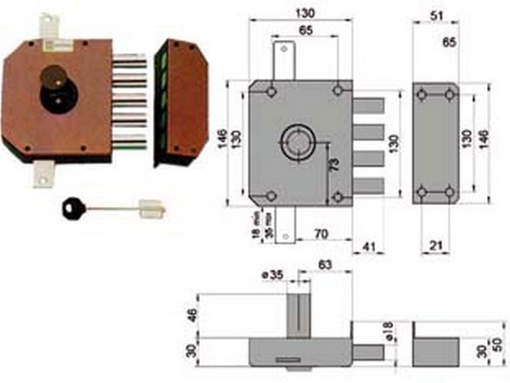 1pz serratura triplice applicare senza scrocco doppia mappa 20520 mm60 sx cod:ferx.fer31608