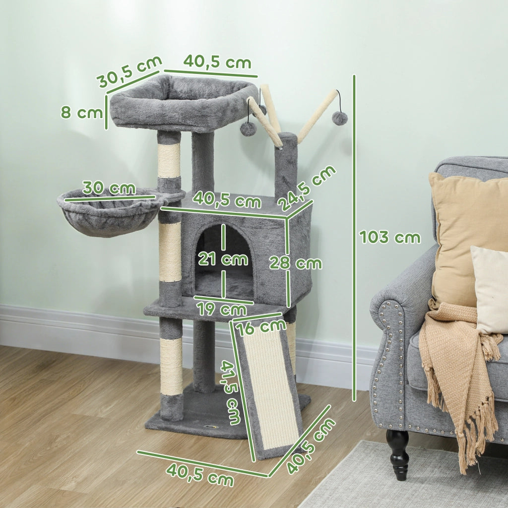Albero per gatti con tiragraffi e piattaforma ¨C zephmum ¨C grigio 40.5x40.5x103 cm