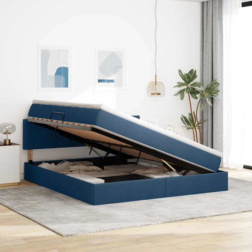 Letto con contenitore LED e materasso Blu 180 x 200 cm Tessuto