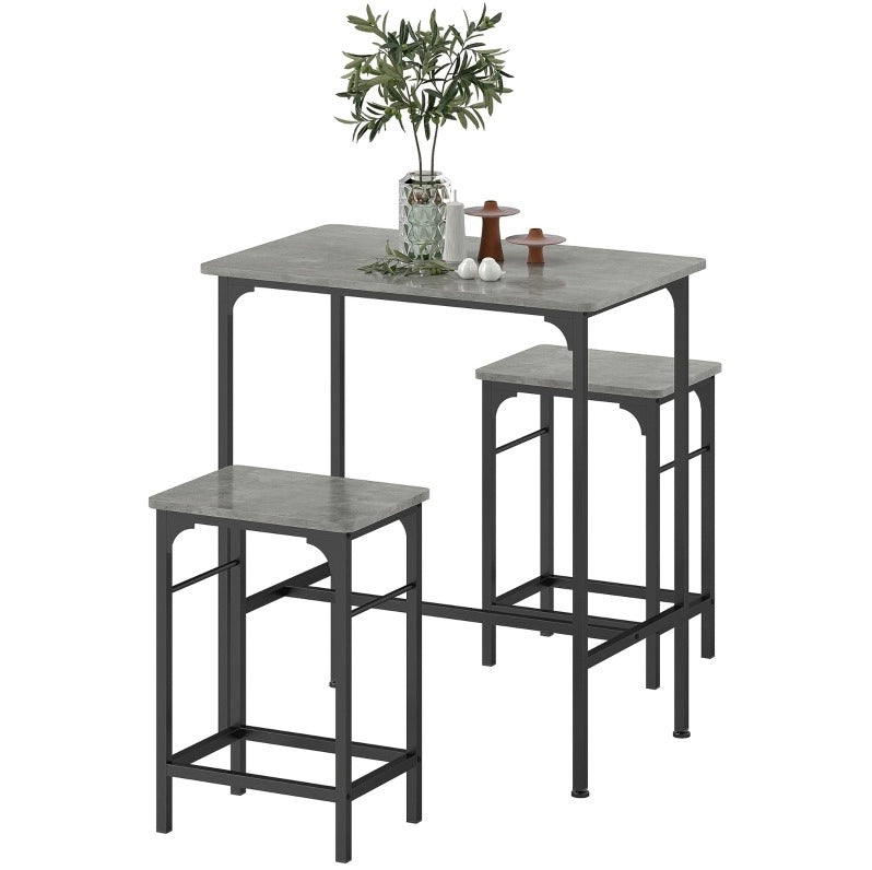 Set tavolo bar con 2 sgabelli grigio e acciaio