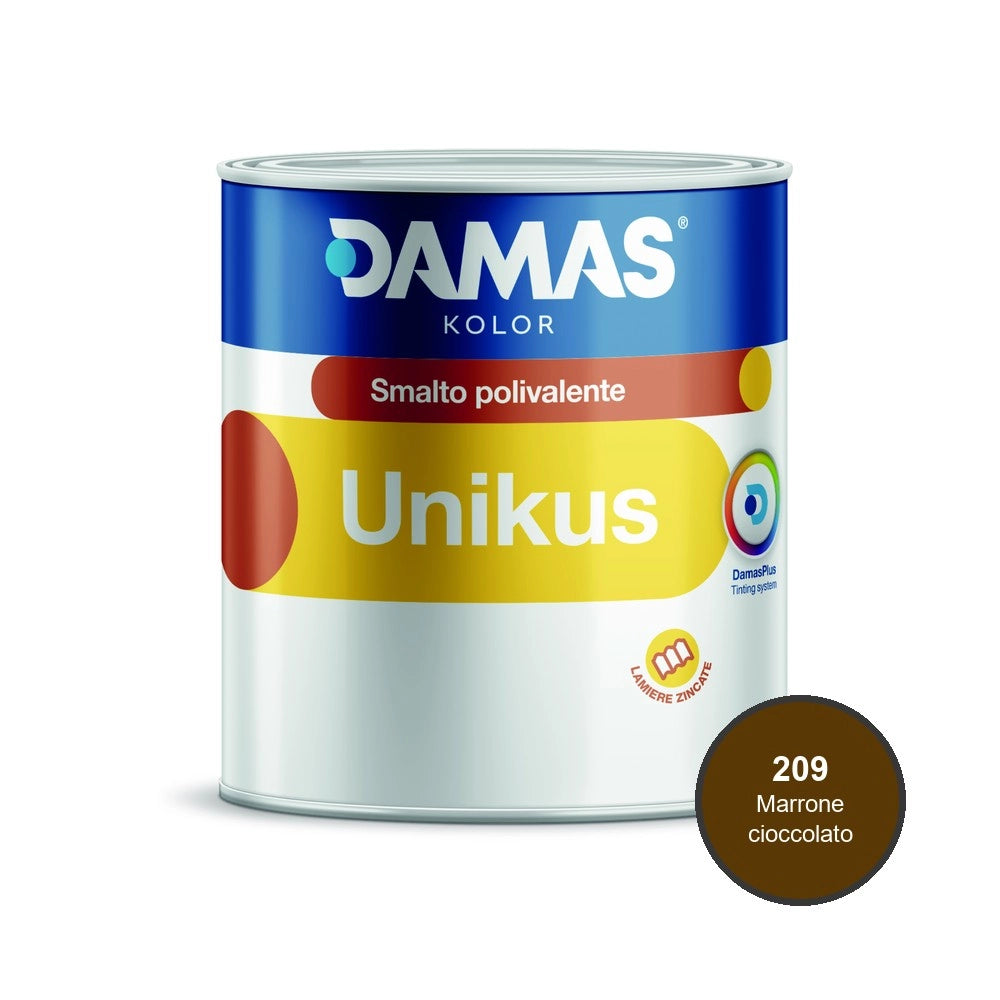 Damas unikus lucido smalto polivalente zincato alluminio plastica pvc *** formato 0,750 lt, colore- 209 marrone ciocc...