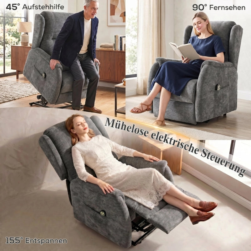 POLTRONA RELAX ELETTRICA CON ALZATA, TELECOMANDO, GRIGIO SCURO