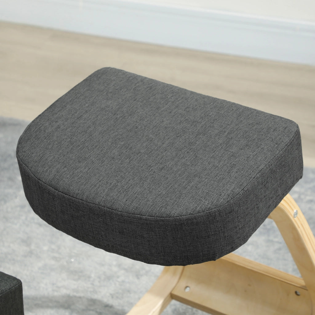 Sedia Ergonomica con Inginocchiatoio 51x69x58 cm in Legno di Betulla e Cuscini Grigio
