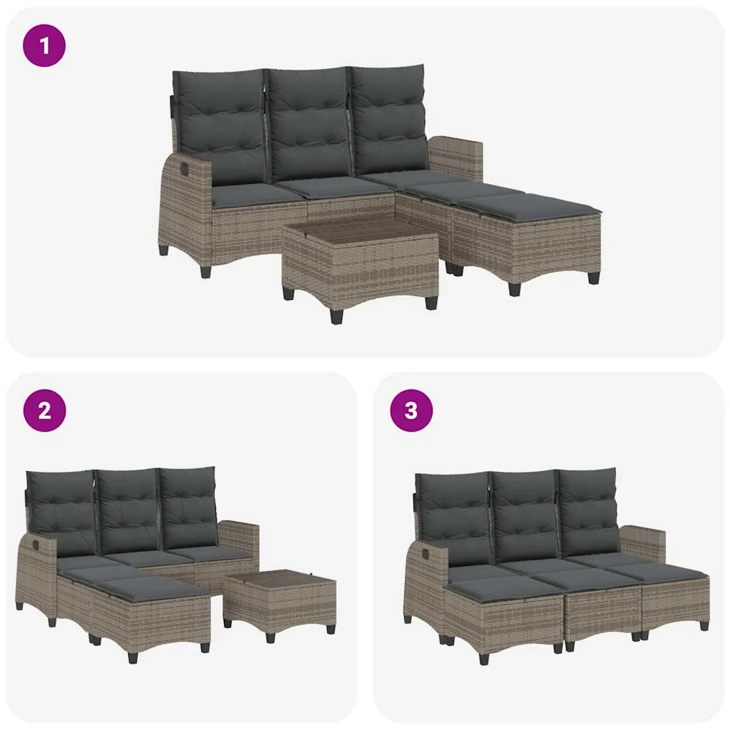 vidaXL Set Divani da Giardino 3 pz con Cuscini a L Grigio Polyrattan