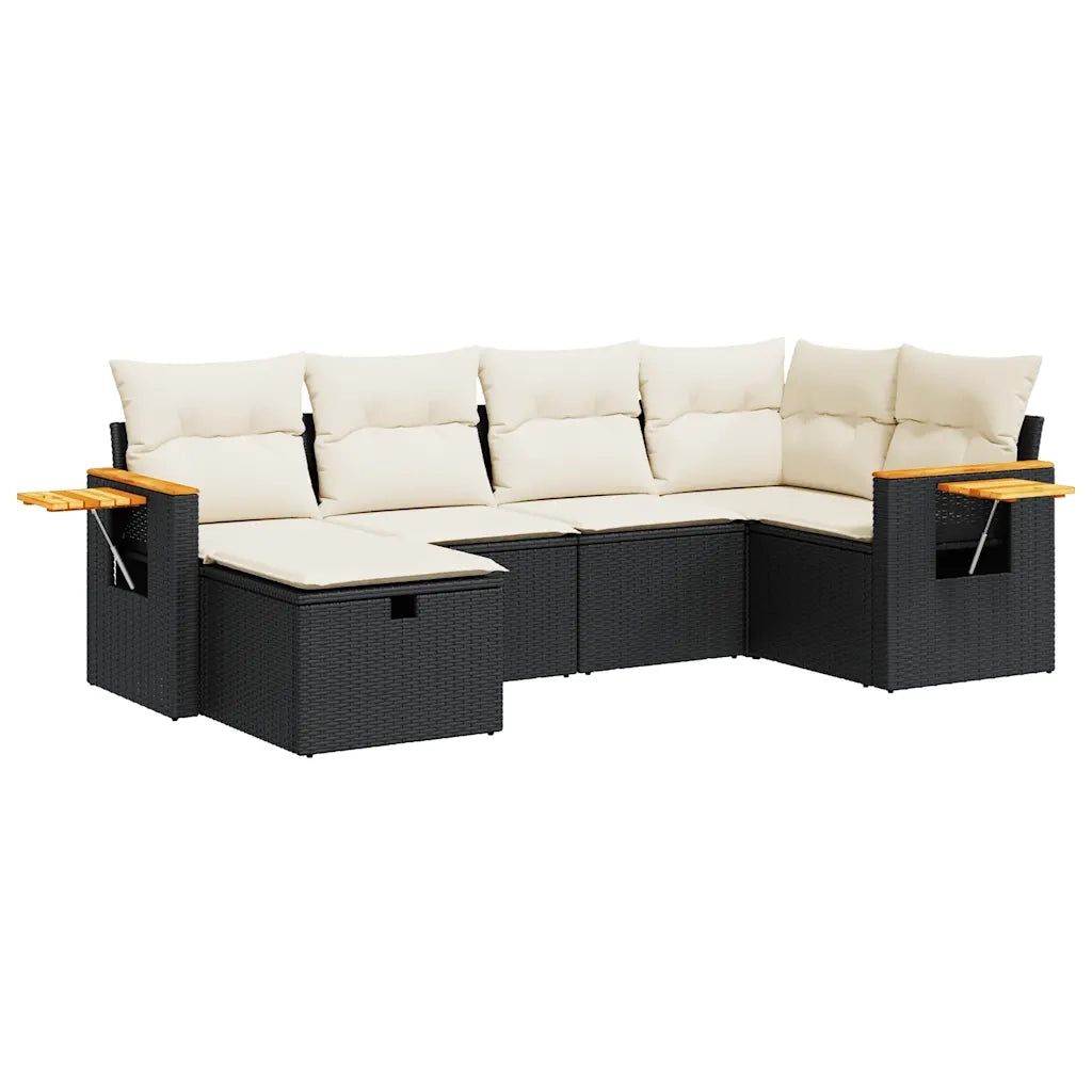 vidaXL Set Divano da Giardino 6 pz con Cuscini Nero in Polyrattan