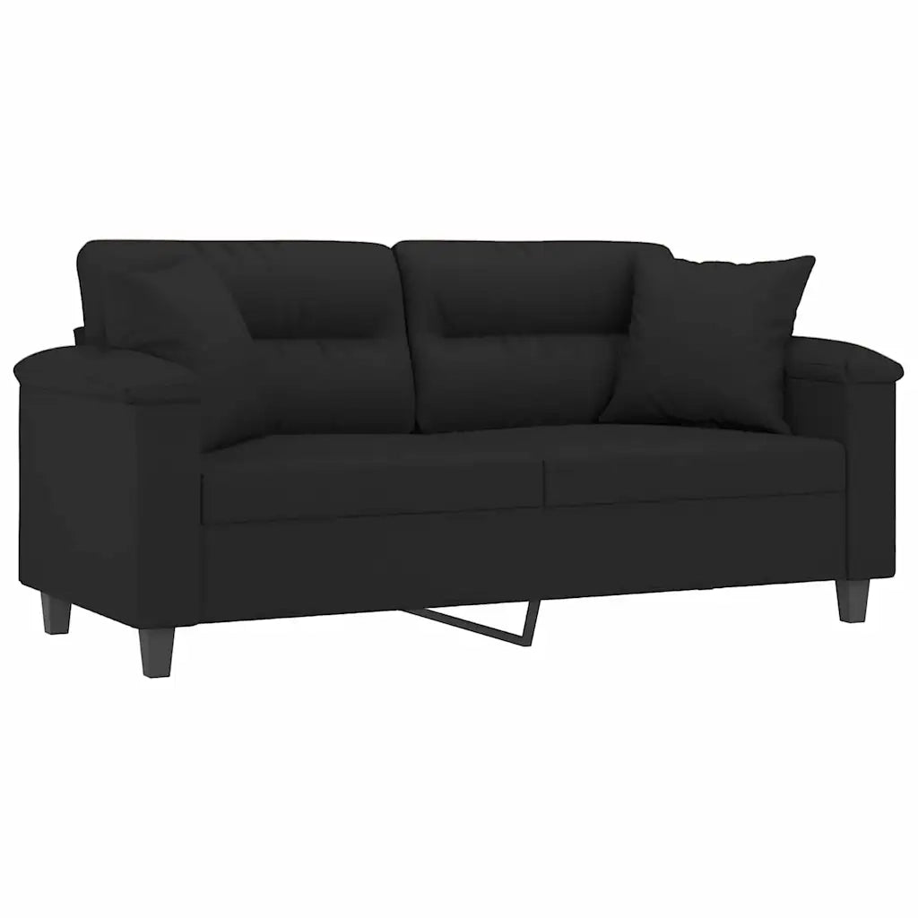 Divano a 2 Posti con Cuscini-Sofa 2 Posti con Cuscini Nero 140 cm Tessuto Microfibra