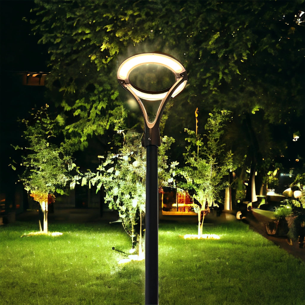 Lampione moderno LED 100W cerchio luminoso IP65 da Giardino viali a luce Calda 3000k