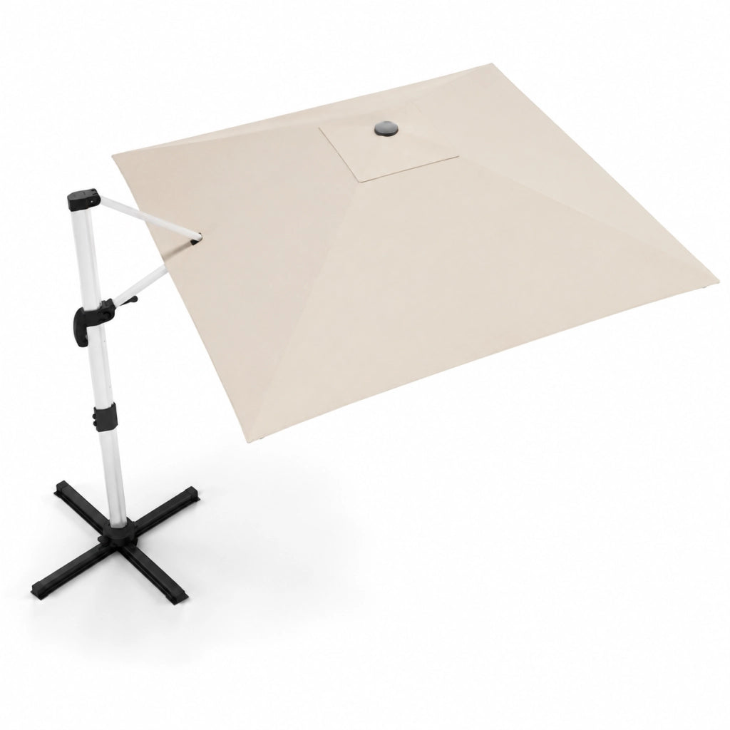Ombrellone Decentrato 3X3 Metri Con Base A Croce Per Giardino Terrazza Patio E Piscina Struttura In Alluminio Antiruggine Telo Impermeabile UV50+ Inclinabile 300 x 300 x 260 Cm Beige