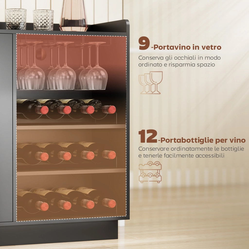 Mobile Portabottiglie in Legno e Vetro ¨C Zephmum ¨C Nero 120x38x88