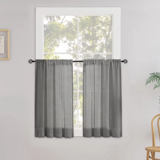 Gordini Semi-Transparenti in Stile Bistro, Grigio Scuro, Set da 2, 120 x 60 cm