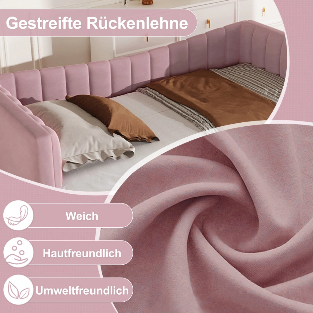 Divano letto imbottito con letto estraibile, 90 x 200 cm, rosa