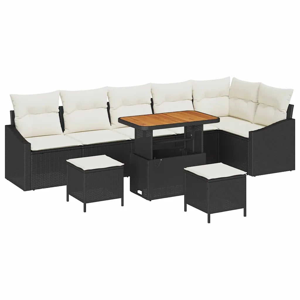 Set Divano da Giardino con cuscino 9 pcs Nero polyrattan